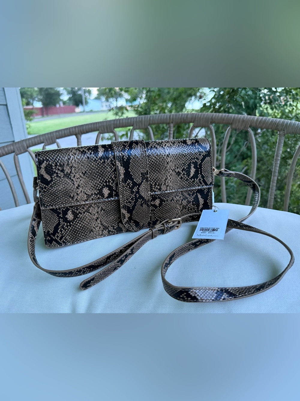 Moda Luxe Taupe and Black Snake-Print Crossbody Bag